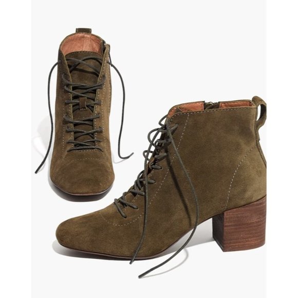 Madewell Shoes - MADEWELL Emilia Lace-Up Boot Suede Olive Green Boho Sz 7
